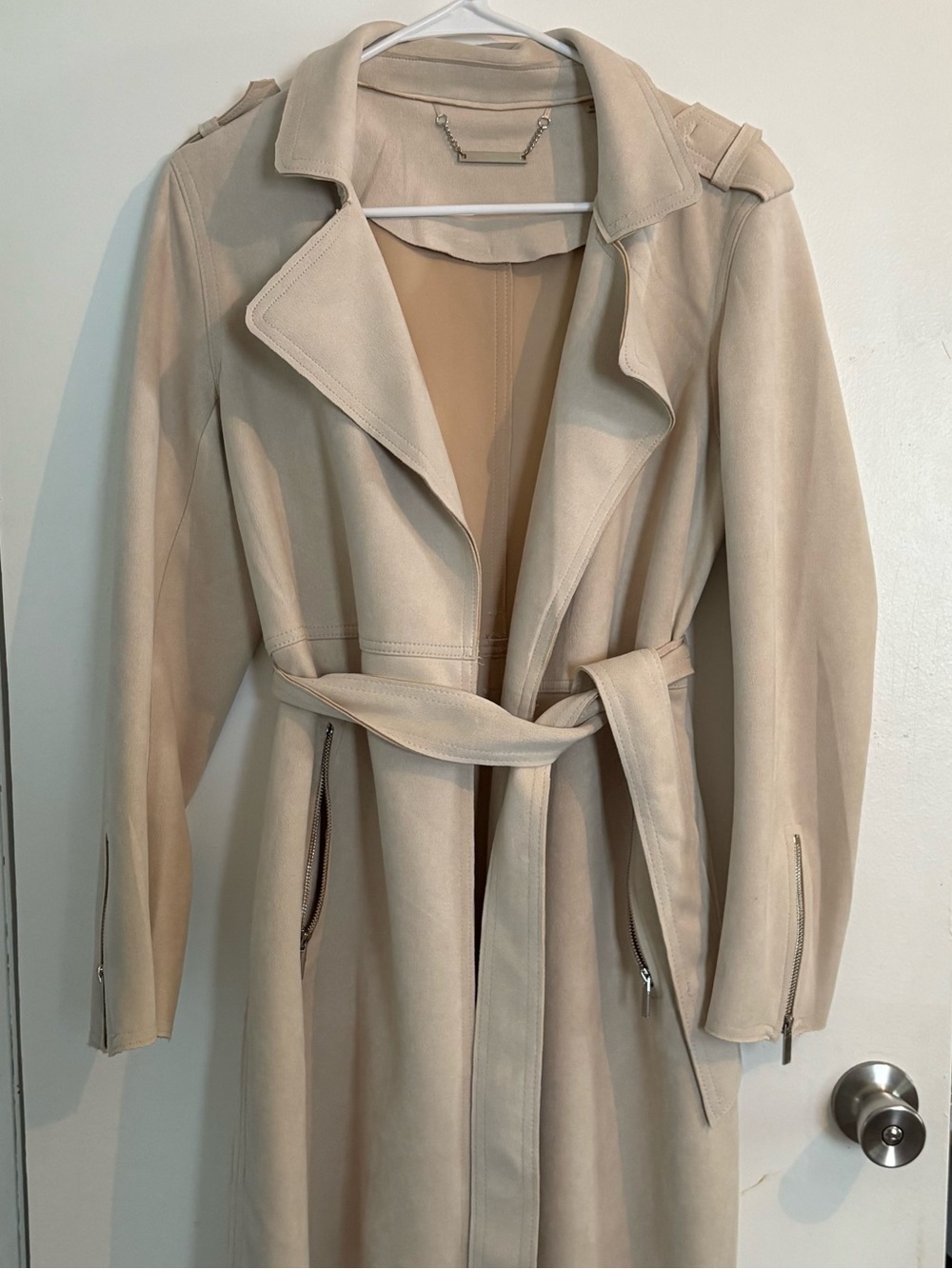 Women's Beige Long Trench Coat - Picture 2 of 4